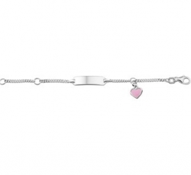 Zilveren Graveer Armband met Roze Hart Bedel