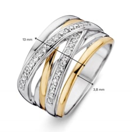 Excellent Jewelry Dames Ring van Zilver met Goud en Zirkonia’s
