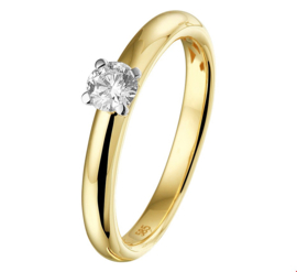 Stevige Bicolor Gouden Ring met Transparante Diamant