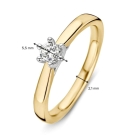 Excellent Jewelry Slanke Geelgouden Dames Ring met 0,24 crt. Diamant