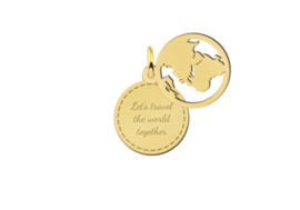 Names4ever Dubbele Ronde Gouden Graveerhanger met Wereldbol GMNH011