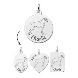 Zilveren Hanger met Afbeelding Hond Dogo Argentino + Naam Graveren