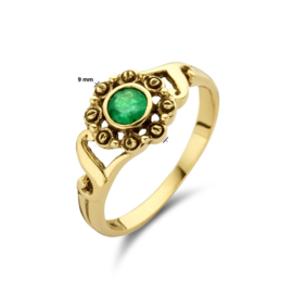 Gouden Vintage Ring Bloem Smaragd 0.30ct