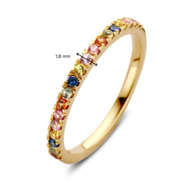 Excellent Jewelry Gouden Ring met Regenboog Saffier Edelstenen