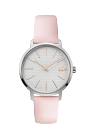 Lacoste Zilverkleurig Moon Dames Horloge met Roze Lederen Horlogeband