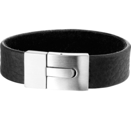 Zwart Leren Heren Armband met Edelstalen Sluiting - Graveer sieraad