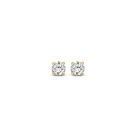 New Bling Gold 3mm Zirkonia Oorknoppen van 14 Karaats Goud