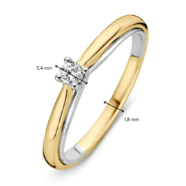 Excellent Jewelry Slanke Bicolor Dames Ring met 0,10 crt. Briljanten Kopstuk
