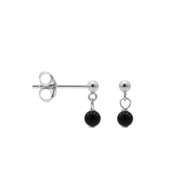 Zilveren Oorhangers met Onyx Ronde Edelsteen | Karma Jewelry