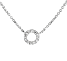 Slank Collier van Witgoud met Opengewerkte Diamant 0.08 ct Cirkel