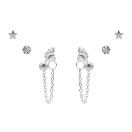 Karma Jewelry – Zesdelige Shiny Star Earparty Set - Zilver