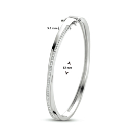 Zilveren Zirkonia Bangle armband met Scharniersluiting