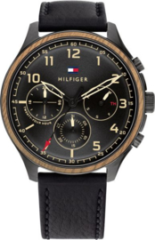 Tommy Hilfiger Zwart Heren Horloge met Zwart Leer