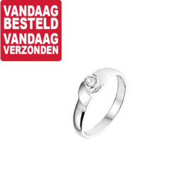 Ring voor Kinderen maat 15 met Witte Strass Steen