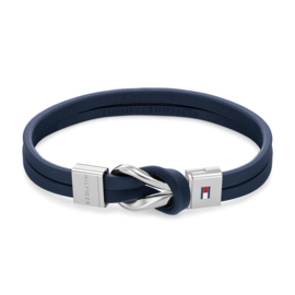 Tommy Hilfiger Dubbele Blauwe Plat Leren Heren Armband TJ2790443