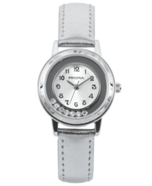 Dazzling Diamonds Wit Kids Horloge met Zilverkleurige Horlogeband