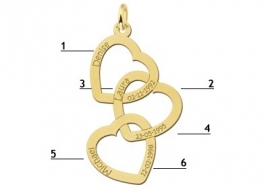 Names4ever Triple Hart Hanger van Goud + Graveer Namen