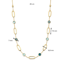 Excellent Jewelry Geelgouden Schakelcollier met Blauwe Topaas