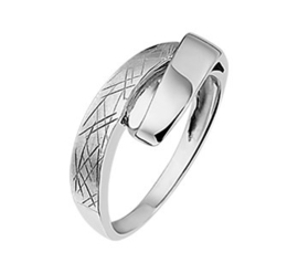 Abstracte Gescratchte Dames Ring van Gerhodineerd Zilver