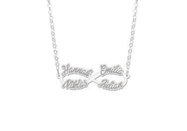 Names4ever Vier Namen Infinity Ketting van Zilver