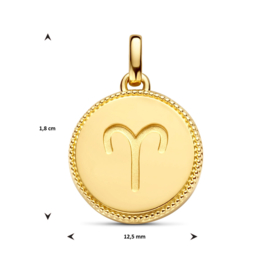 14K Geelgouden Ronde Hanger met Ram Sterrenbeeld