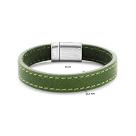 Groen Leren Heren Armband met Stalen Sluiting 20 cm