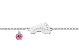 Names4ever Zilveren Baby Armband met Voetje / Naam graveren