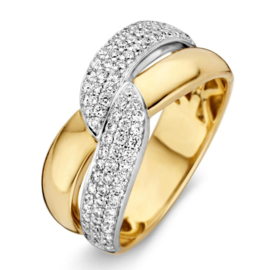 Excellent Jewelry Brede Geelgouden Ring met Witgouden Diamanten Strook