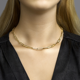 Chunky Ketting | 14K Geelgouden Collier met Paperclip Schakels