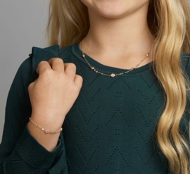 Geelgouden Collier met Diverse Roze Bedels