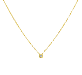 Slank Geelgouden Anker Collier met Ronde Hanger en Diamant