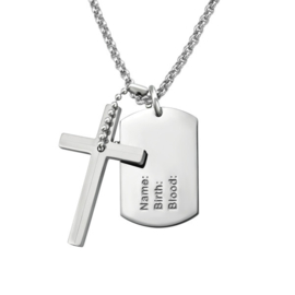 Ketting met Dog Tag Hanger en Kruisje - Graveer sieraad