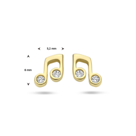 Gouden Oorknoppen Muzieknoten met Zirkonia’s