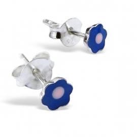 Zilveren oorbellen voor meisjes SU172-blauw