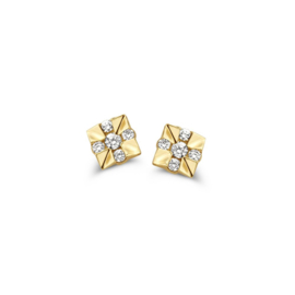 Excellent Jewelry Vierkante Gouden Oorstekers met Diamanten