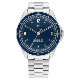 Tommy Hilfiger Maverick Zilverkleurig Heren Horloge met Blauwe Wijzerplaat