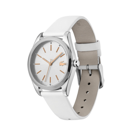 Lacoste Zilverkleurig Parisienne Dames Horloge met Wit Leder