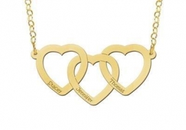 Names4ever Drie Harten Naamketting van Goud