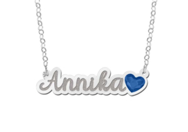 Zilveren Naamketting met Blauw Hartje Annika | Names4ever