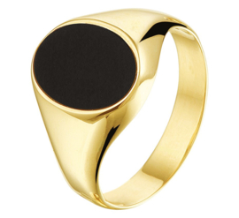 Geelgouden Gepolijste Ring met Ovale Zwarte Onyx
