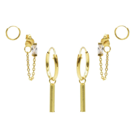 Karma Jewelry – Zesdelige Sunny Square Earparty Set - Gold