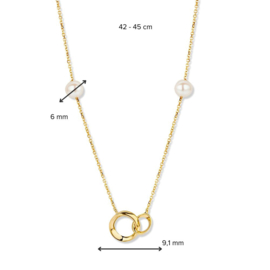 Excellent Jewelry Geelgouden Collier met Dubbele Cirkel en Parels
