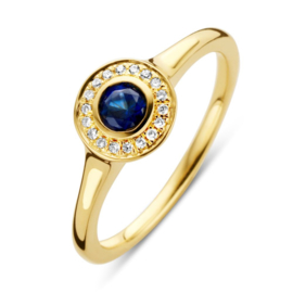 Excellent Jewelry Geelgouden Ring met Rondje met Diamanten en Saffier
