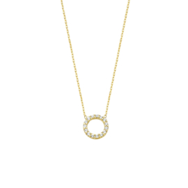 14k Geelgouden Collier met Rondje en Zirkonia 0,8 mm 42 - 45 cm