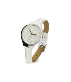 Glaskristal Horloge met Wit Lederen Horlogeband van Spark