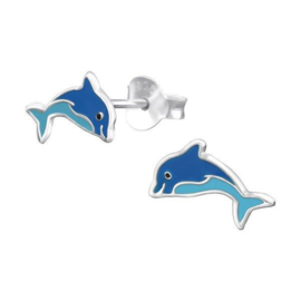 Blauwe Dolfijn Kinderoorbellen van Zilver