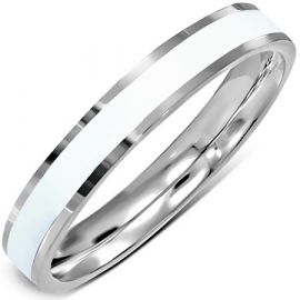 Zilverkleurige ring met wit emaille - Graveer Ring SKU82165