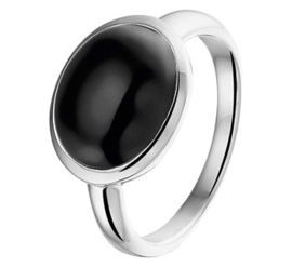Gerhodineerd Zilveren Ring met Ovale Zwarte Onyx Steen