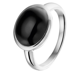 Gerhodineerd Zilveren Ring met Ovale Zwarte Onyx Steen / 19mm