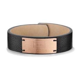 Tommy Hilfiger Zwarte Leren Heren Armband